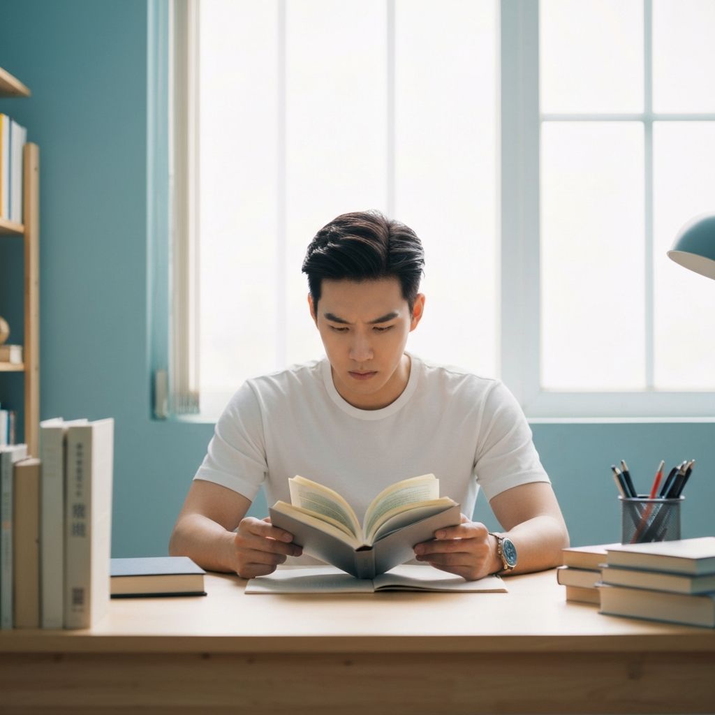 Person reading or studying focused